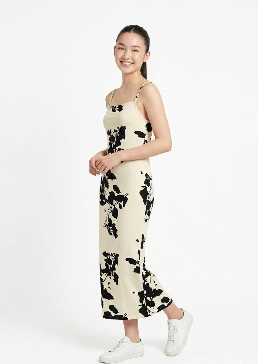 Monochrome Floral Midi Dress