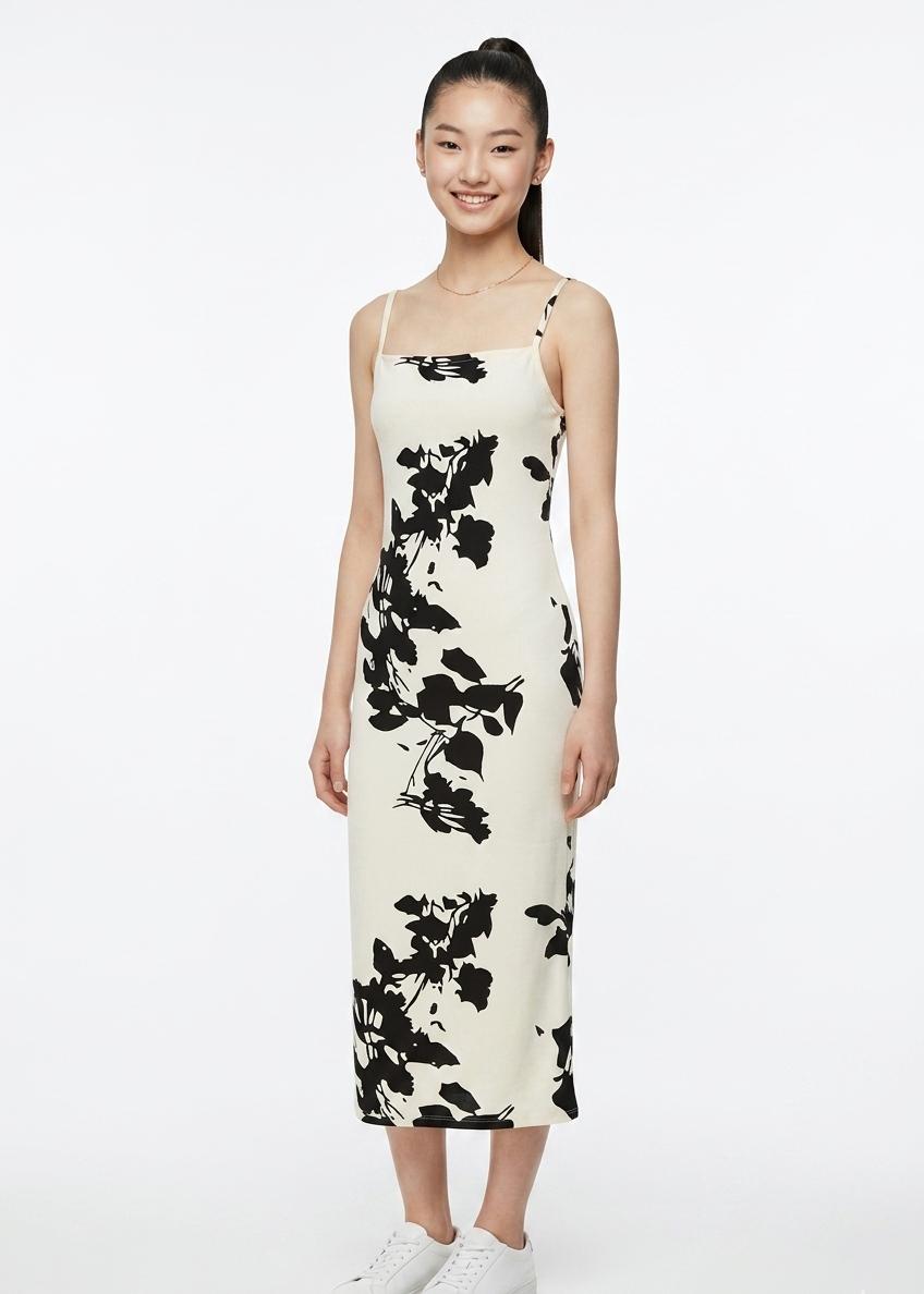 Monochrome Floral Midi Dress