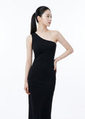 Women’s One-Shoulder Bodycon Maxi Dress (Black)