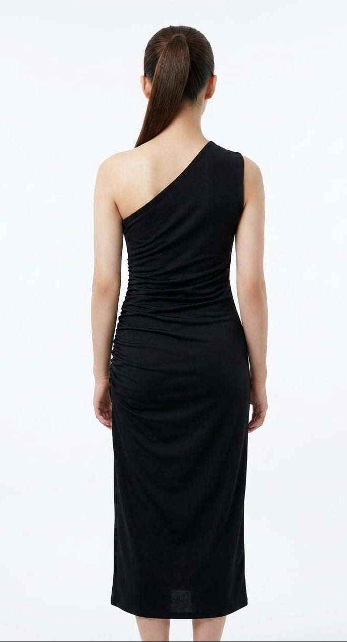 Women’s One-Shoulder Bodycon Maxi Dress (Black)