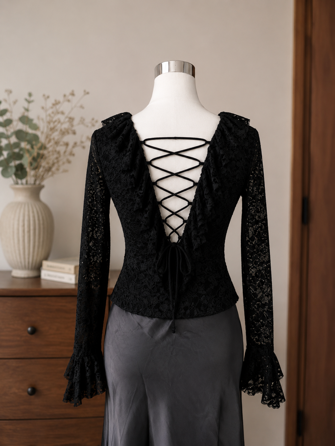 Elegant Black Lace Corset Back Top