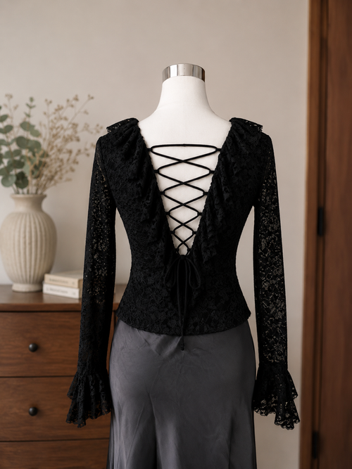 Elegant Black Lace Corset Back Top