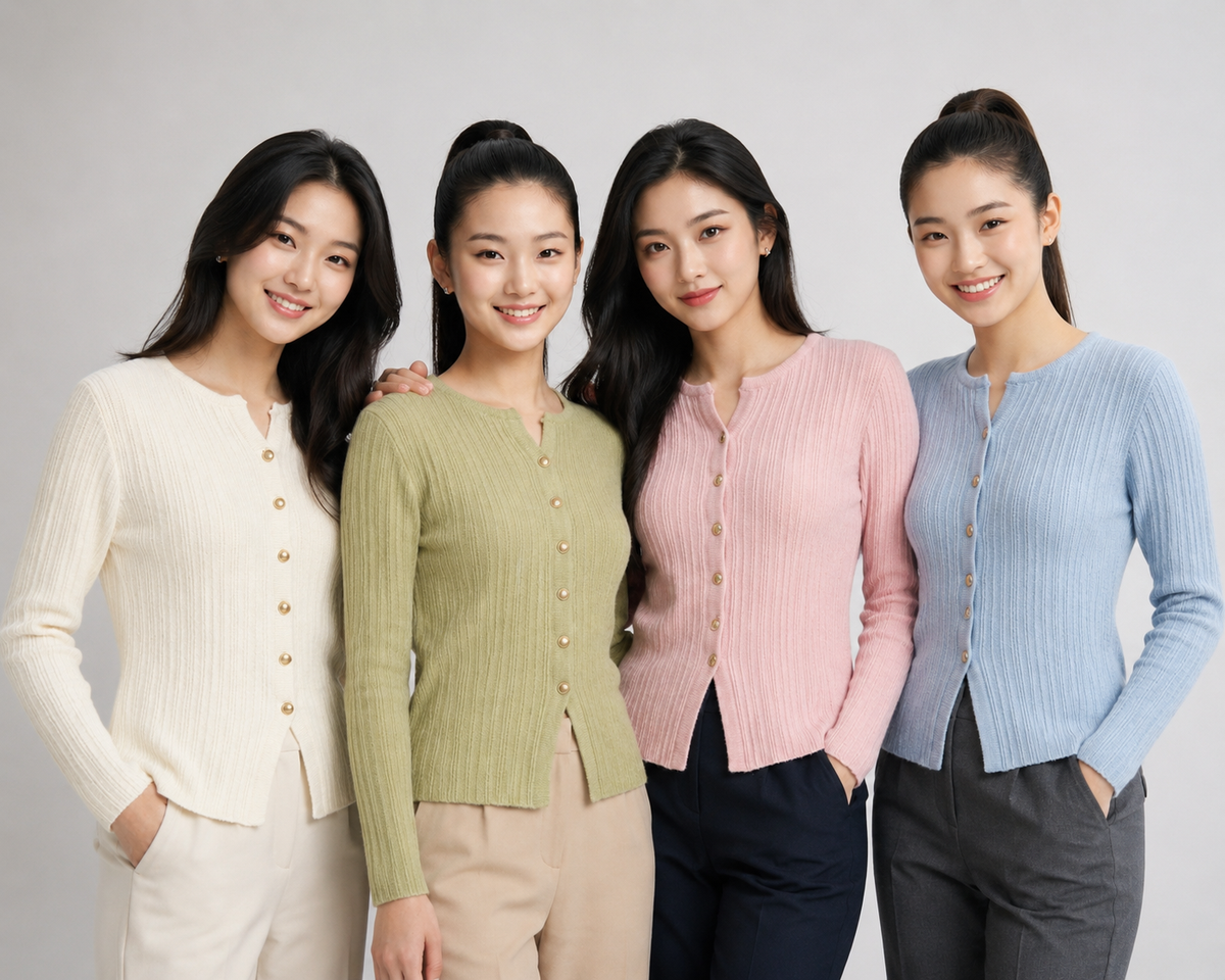 Women’s Ribbed Soft Knit Pullover (White, Pink & Green)