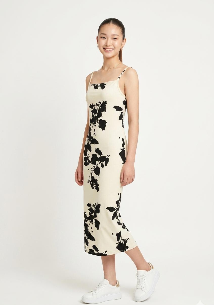 Monochrome Floral Midi Dress