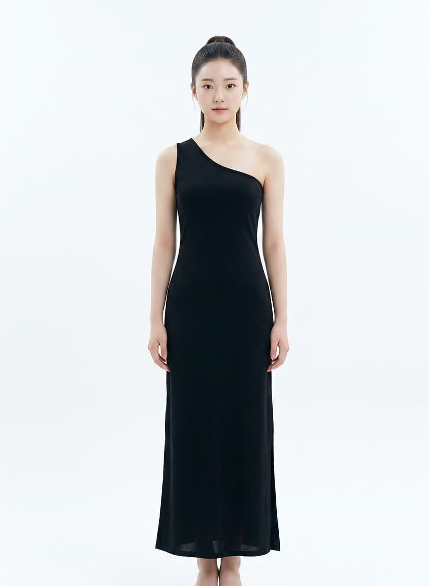 Women’s One-Shoulder Bodycon Maxi Dress (Black)