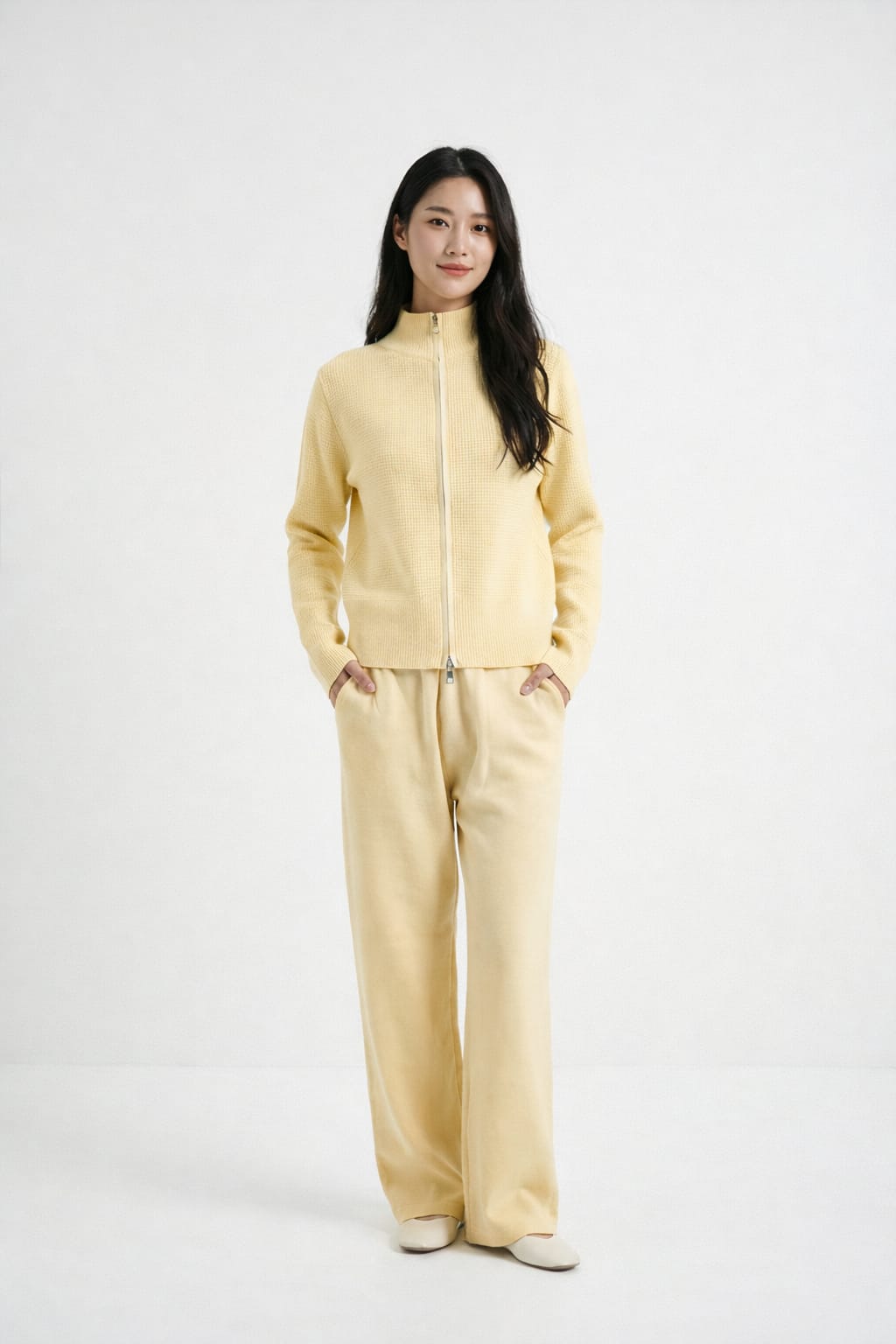 Women’s Ribbed Knit Co-Ord Set (Top & Bottom) – Yellow, Pink & Green