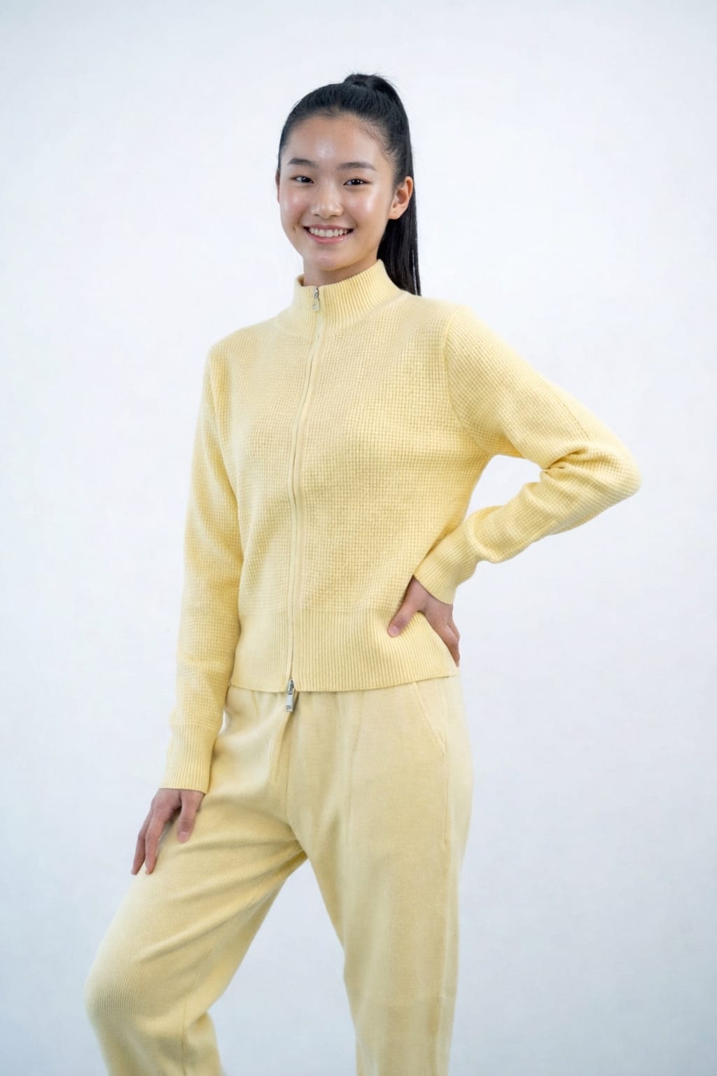 Women’s Ribbed Knit Co-Ord Set (Top & Bottom) – Yellow, Pink & Green