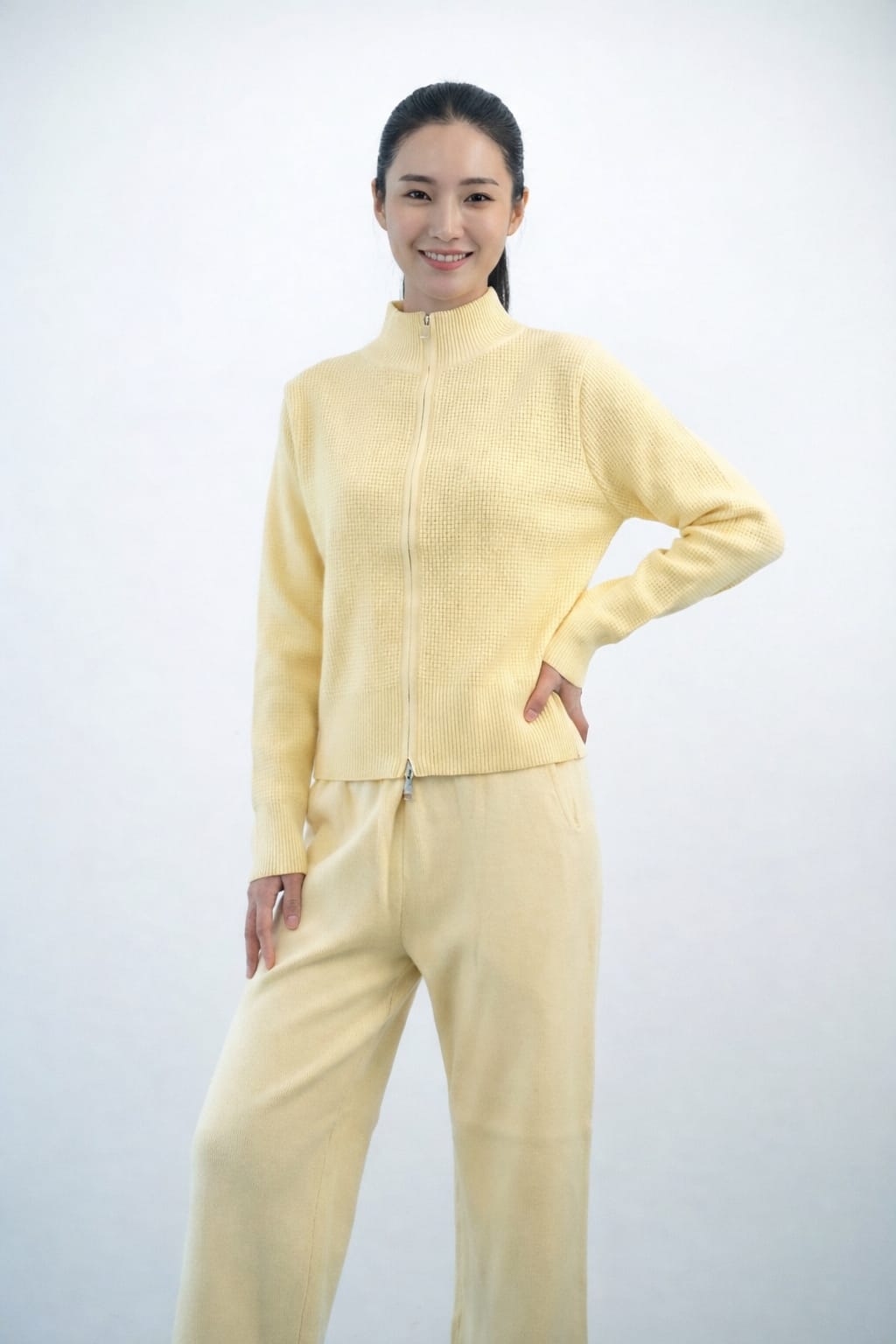 Women’s Ribbed Knit Co-Ord Set (Top & Bottom) – Yellow, Pink & Green