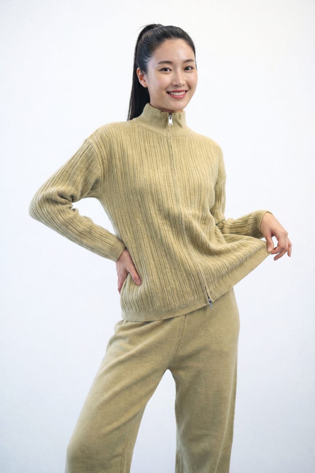 Women’s Ribbed Knit Co-Ord Set (Top & Bottom) – Yellow, Pink & Green