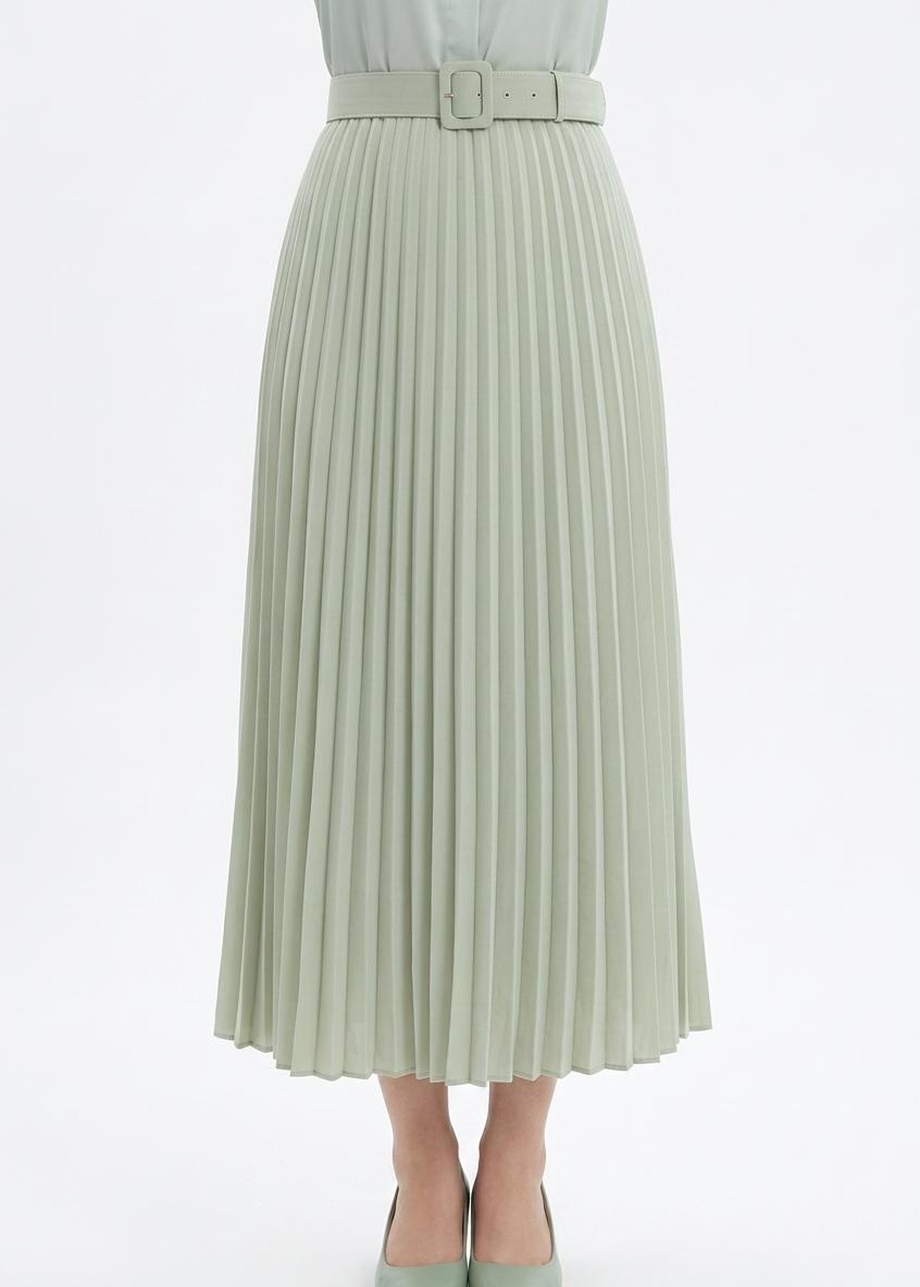 Women’s Elegant Pleated Midi Skirt with Belt (Pink, Blue & Sage Green)