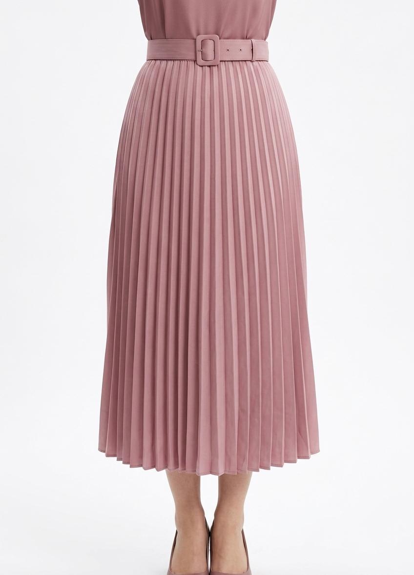 Women’s Elegant Pleated Midi Skirt with Belt (Pink, Blue & Sage Green)