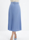 Women’s Elegant Pleated Midi Skirt with Belt (Pink, Blue & Sage Green)