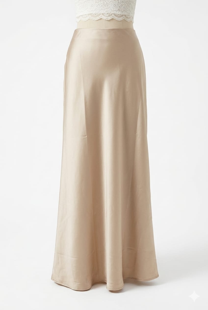 Women’s Satin Maxi Skirt (Silver, Pink & Champagne)