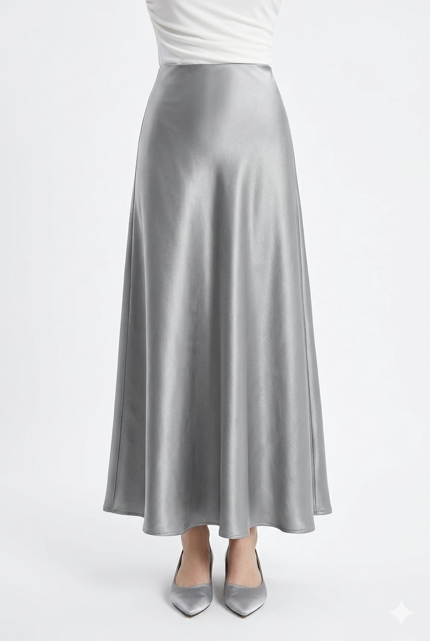 Women’s Satin Maxi Skirt (Silver, Pink & Champagne)