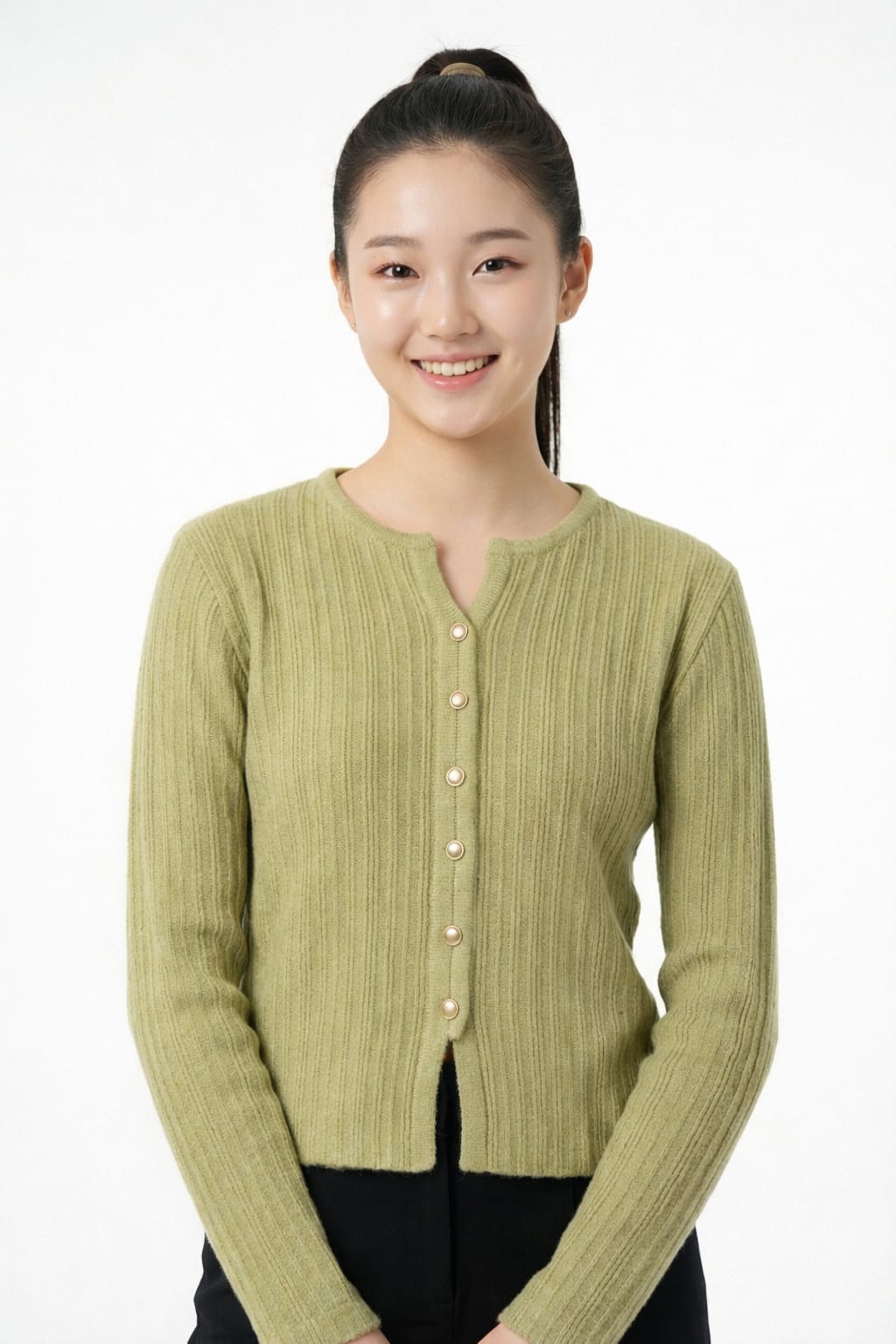 Women’s Ribbed Soft Knit Pullover (White, Pink & Green)