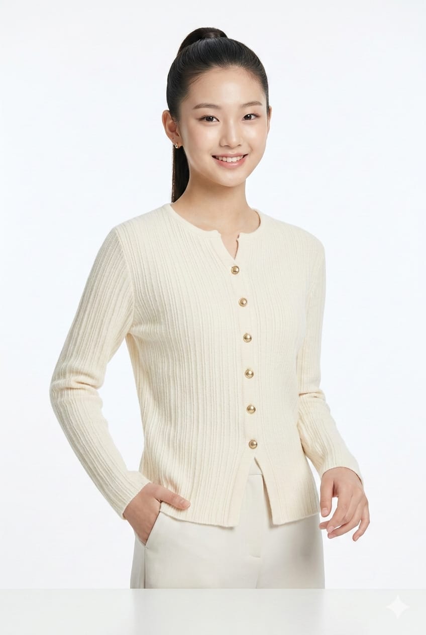 Women’s Ribbed Soft Knit Pullover (White, Pink & Green)