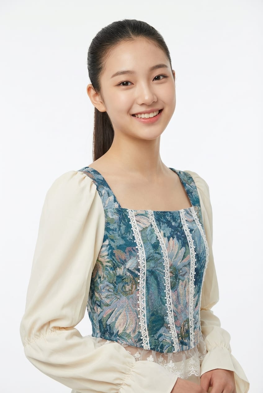 Women’s Elegant Square Neck Printed Top (Vintage Style – Black &amp; White Sleeves)