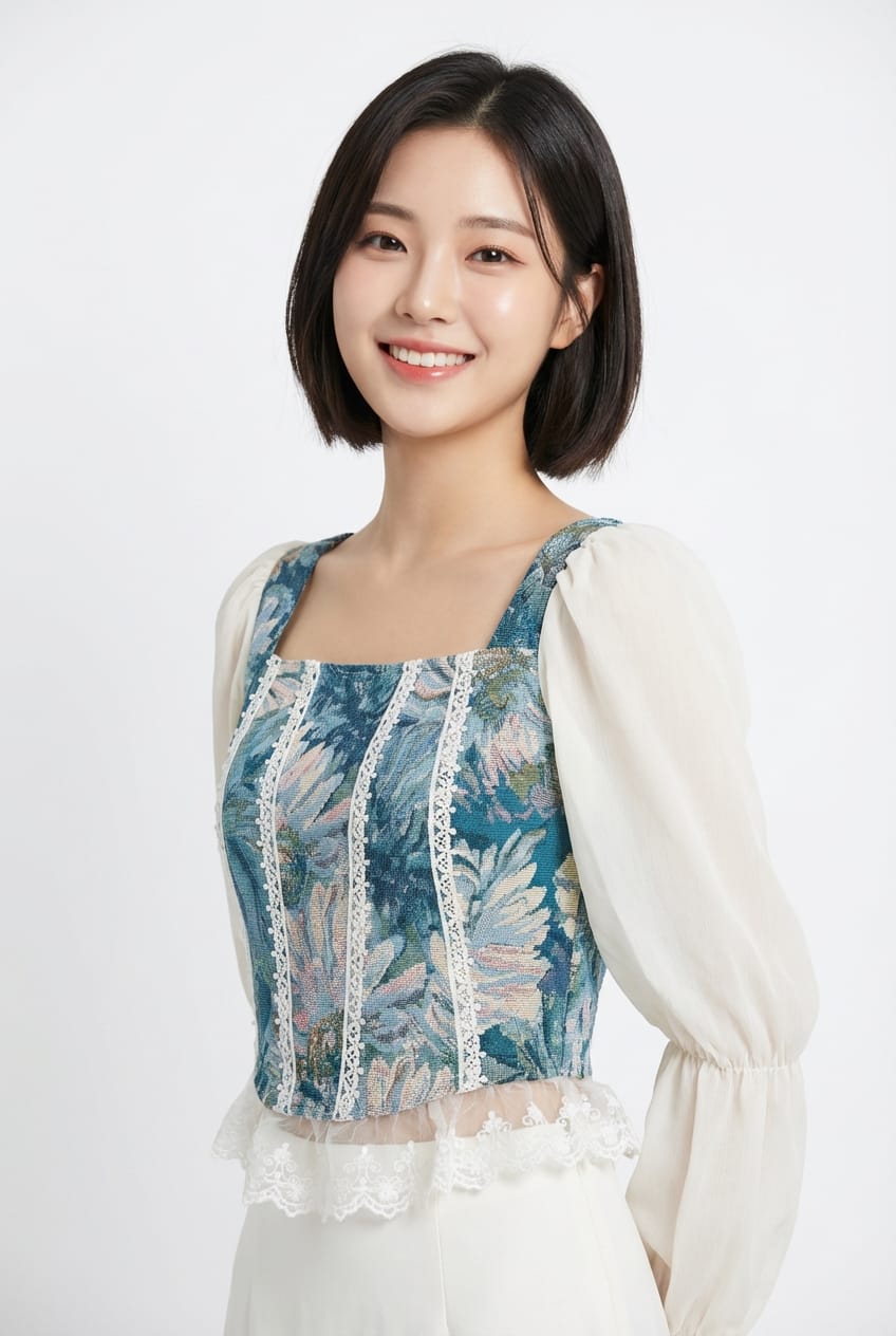 Women’s Elegant Square Neck Printed Top (Vintage Style – Black &amp; White Sleeves)