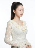Women’s Elegant Lace Ruffle Back-Tie Top (Ivory)